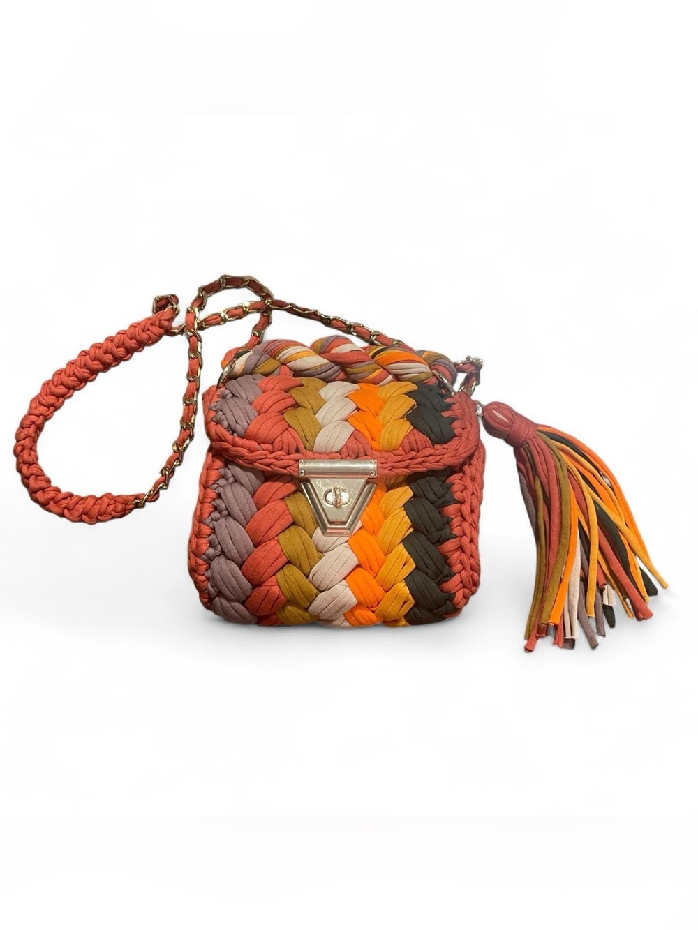 Handmade Woven Orange and Black Mini Cross Body